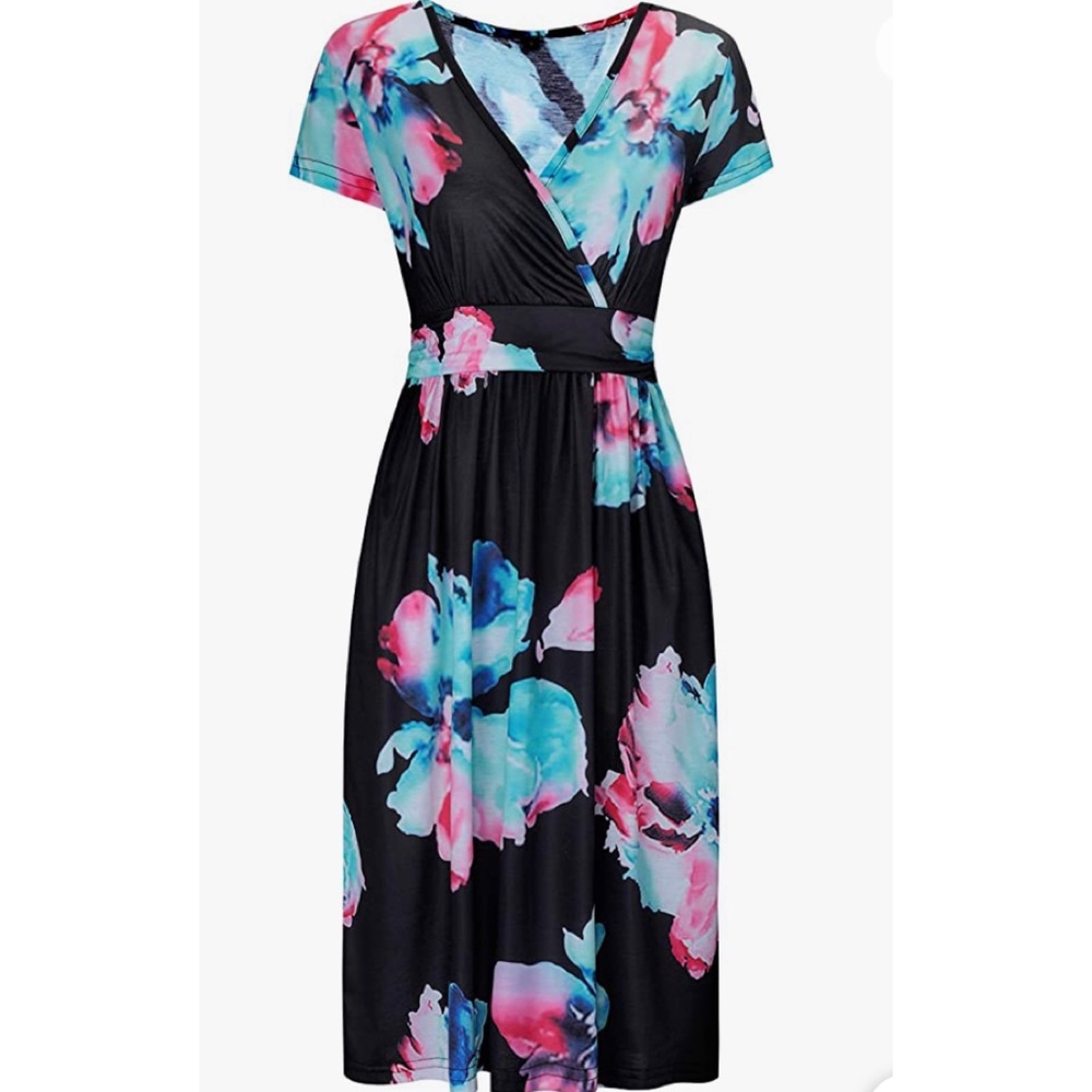 Ouges Women's Short Sleeve V-Neck Floral Short Dr… - image 2